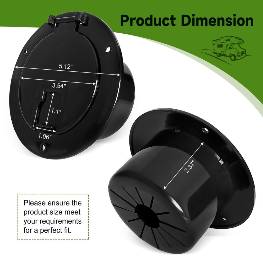 RV 5 Inch Round Electric Cable Hatch for 30 and 50 Amp Cords, RV Power Cord Cable Hatch Cover Compatible with Coleman Jayco Pop-Up Camper Travel Tent Trailer Motorhome (Black)
